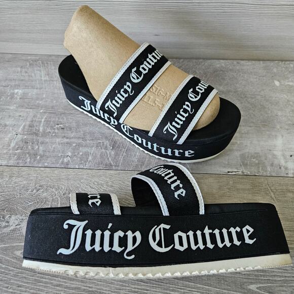 Juicy Couture Dawna Platform Slide Sandal Black White Double Strap Women Size 8 - Picture 1 of 11